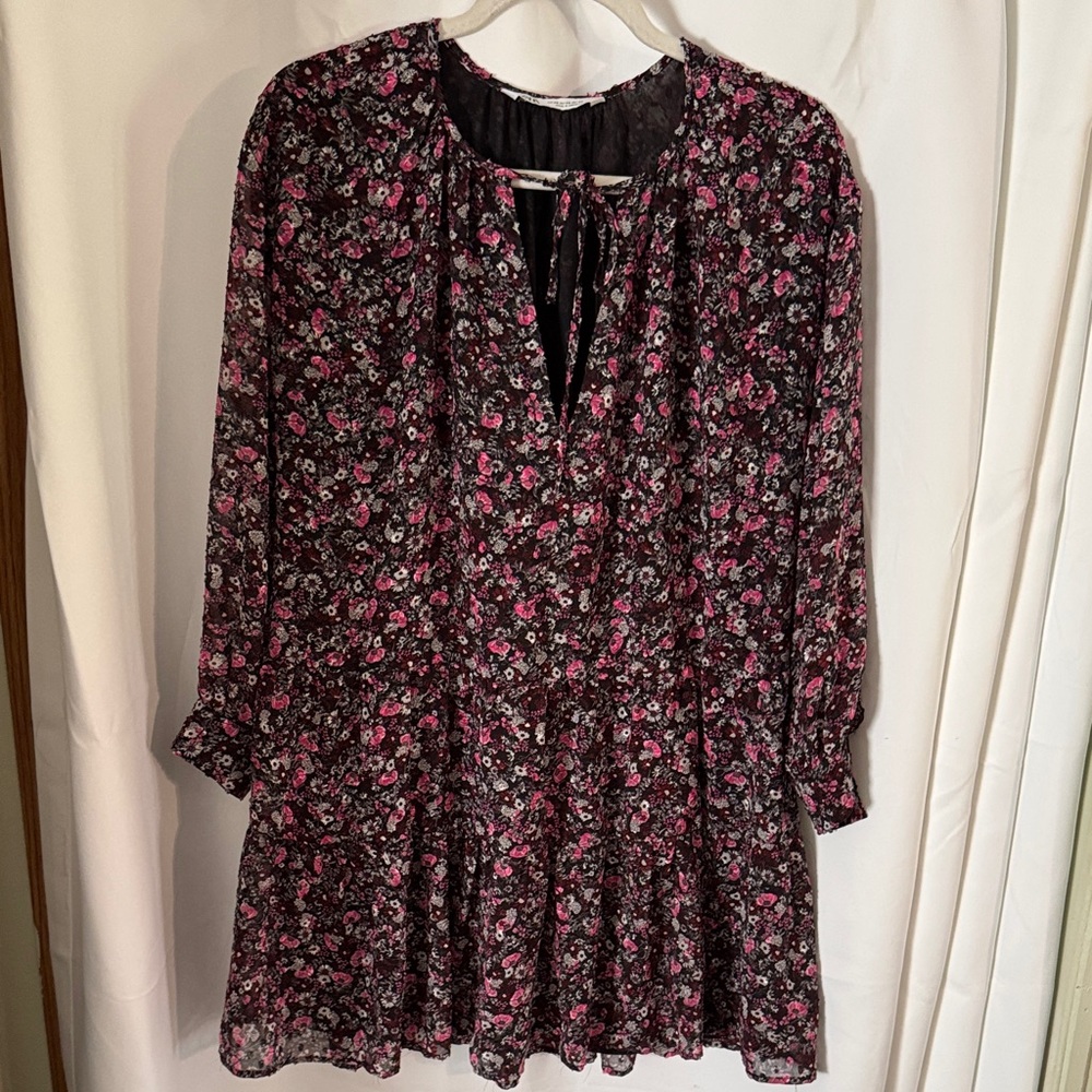ZARA Pink & White Floral Long Sleeve Mini Dress Size XS